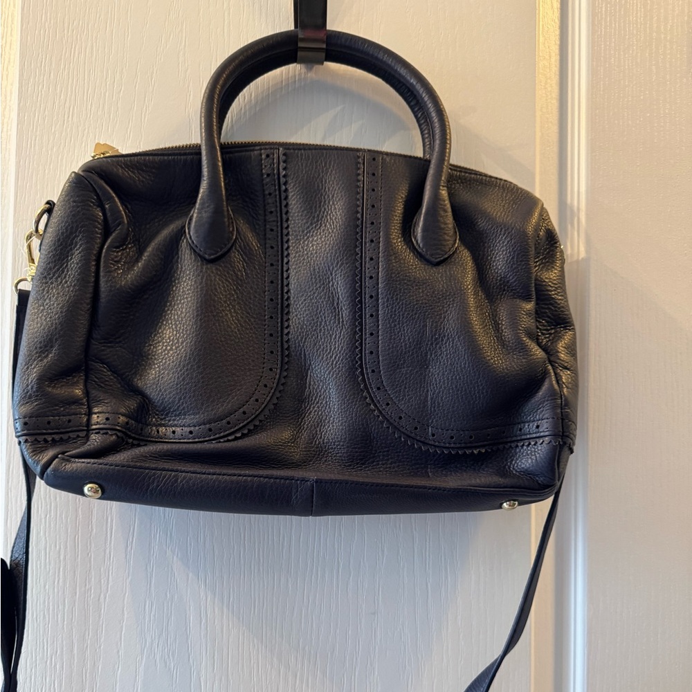 Elegant Talbots Navy Blue Leather Handbag